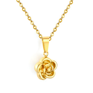 10mm rose flower pendant with 0.35 inch cross chain, 40+5cm + 6mm round tail tag. Necklace. Steel color