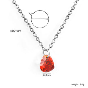 8*8mm deep ruby heart-shaped zircon 0.35 double-strand chain 40+5cm+6mm round tail tag necklace steel color