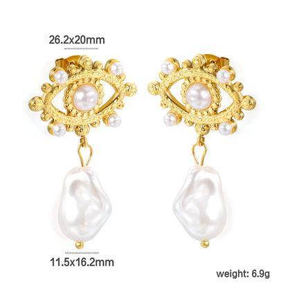 26.2*20mm eyelet with imitation pearl +11.5*16.2mm shaped imitation pearl earrings gold color/golden asonjewelry