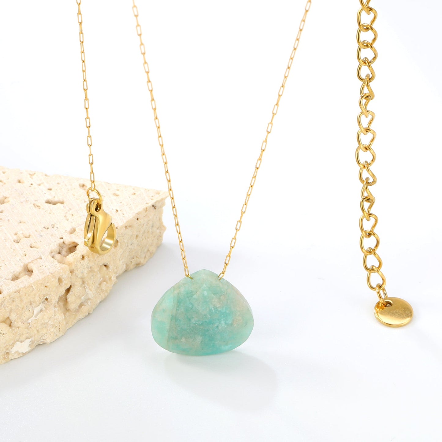 15.3mm Rhodochrosite/Yellow Tiger Stone/Dark Blue Stone/Green Stone/Amethyst/Pink Stone Pendant 0.3 Elongated Chain*40+5cm+6mm Round Plaque Necklace Gold Color asonjewelry