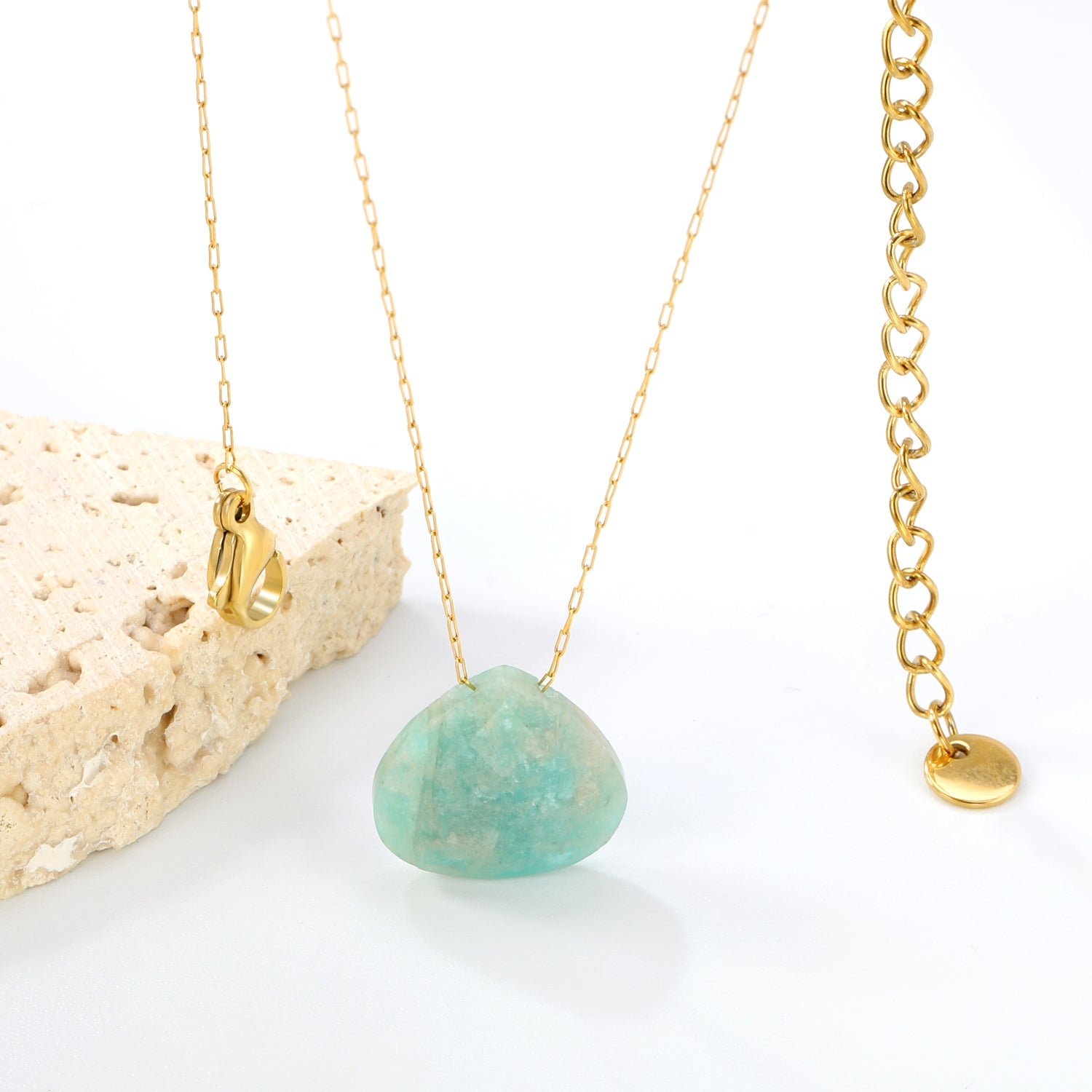 15.3mm Rhodochrosite/Yellow Tiger Stone/Dark Blue Stone/Green Stone/Amethyst/Pink Stone Pendant 0.3 Elongated Chain*40+5cm+6mm Round Plaque Necklace Gold Color asonjewelry