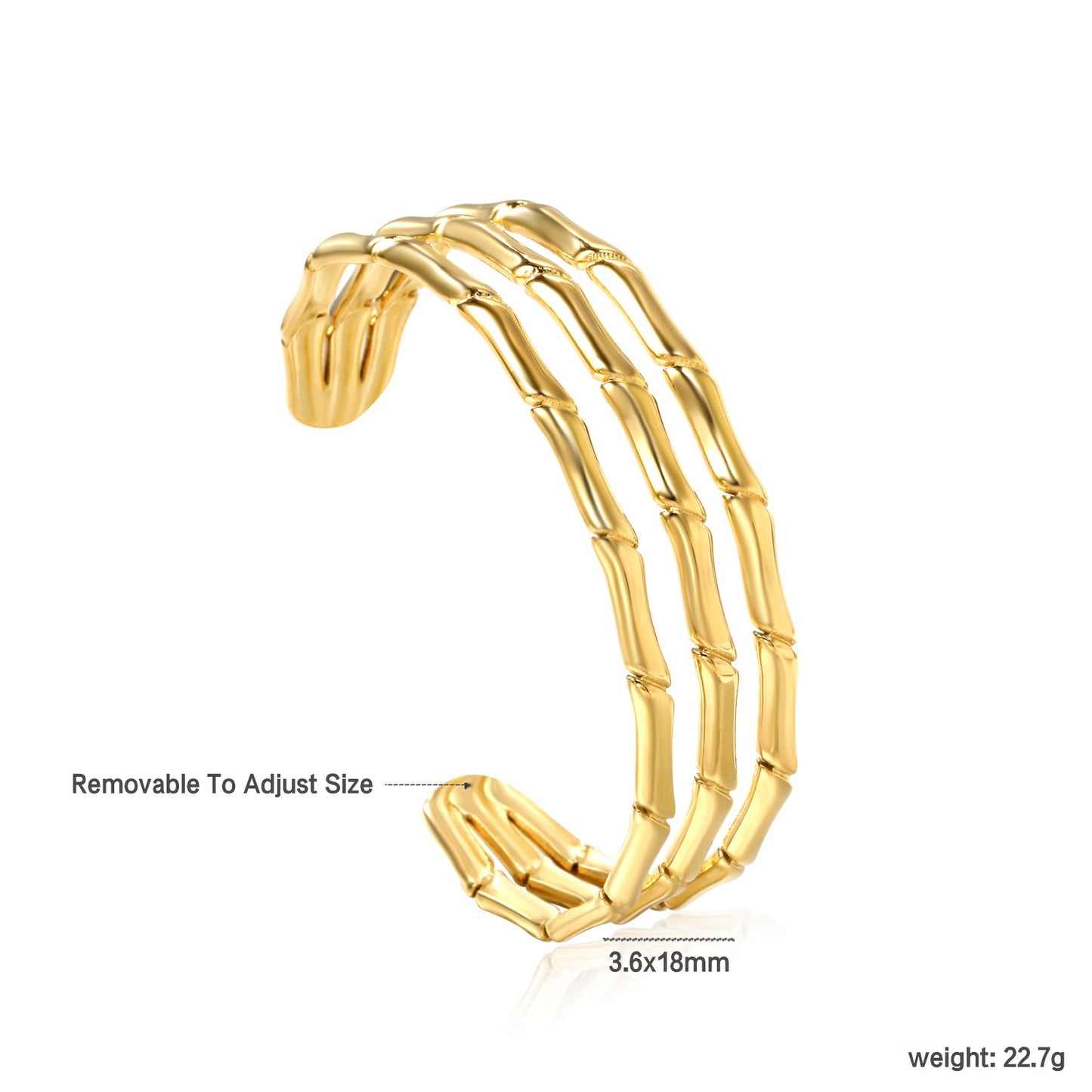 3.6*18mm wide open soft bracelet gold color asonjewelry