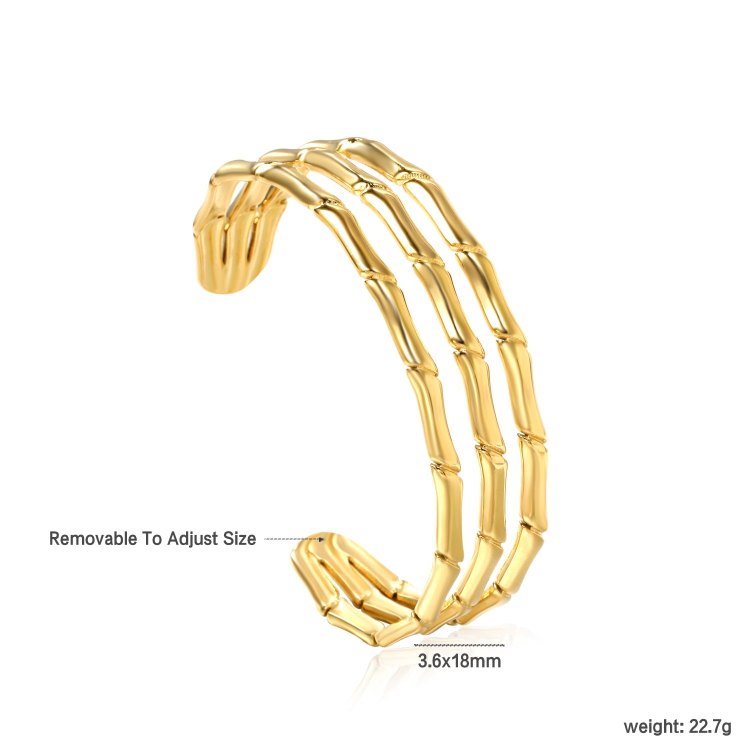 3.6*18mm wide open soft bracelet gold color asonjewelry