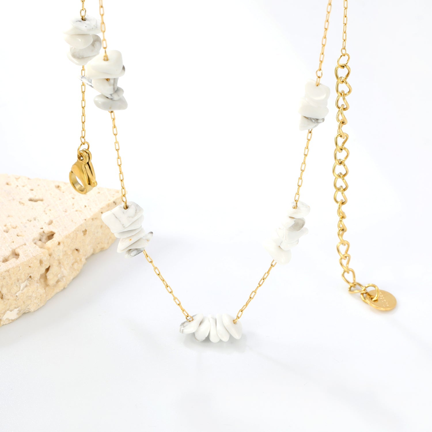 White/blue turquoise/purple/pink crystal/mixed color accessories 0.3 elongated chain *40+5cm+6mm round plate necklace gold color asonjewelry