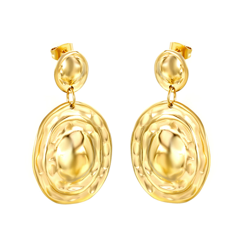 10*11.5mm small oval + 23.4*28mm large oval with textured convex earrings gold color