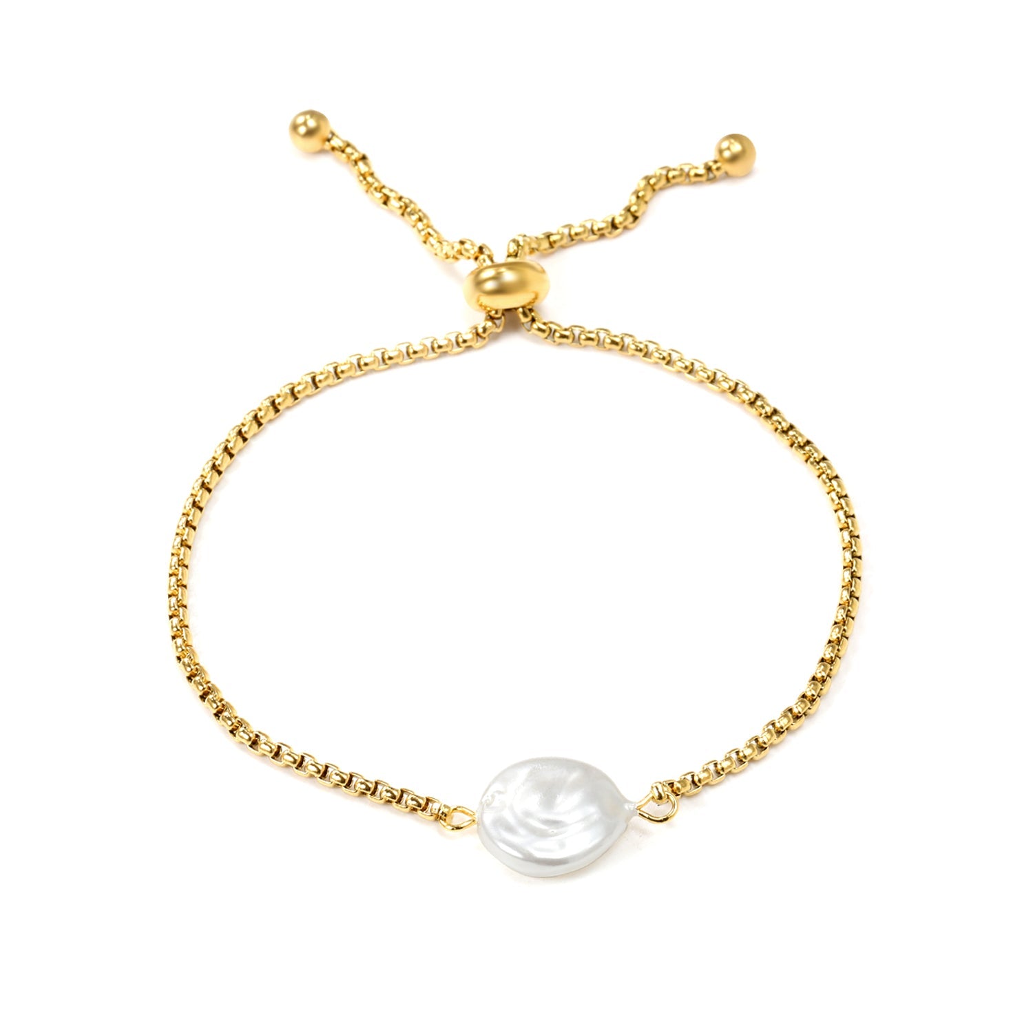 Golden 12mm Round Cake White Pearl Bracelet asonjewelry