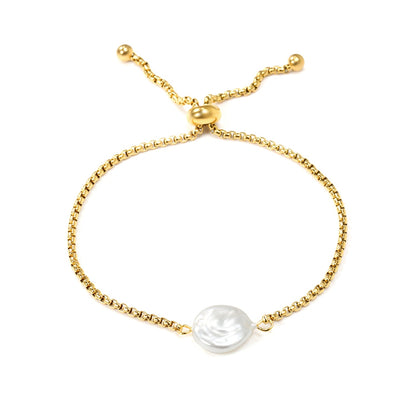 Golden 12mm Round Cake White Pearl Bracelet asonjewelry