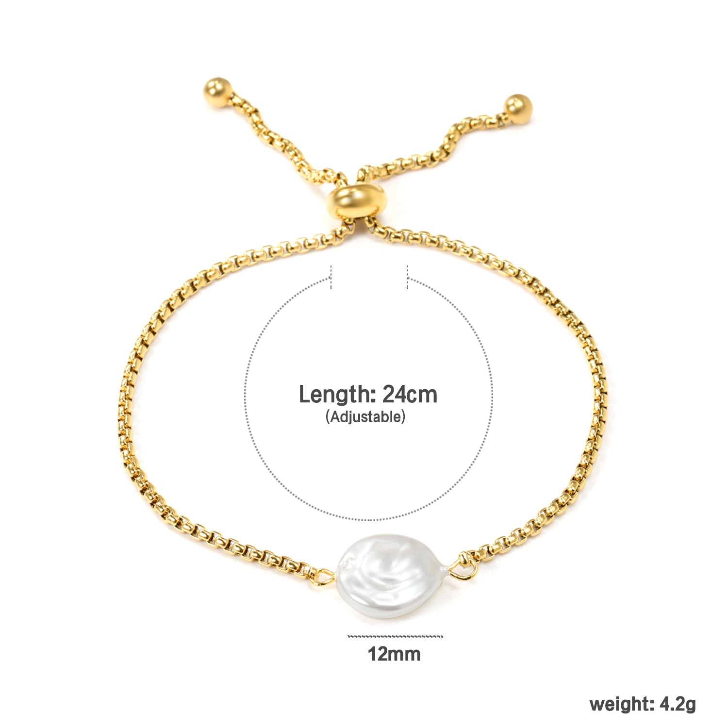 Golden 12mm Round Cake White Pearl Bracelet asonjewelry
