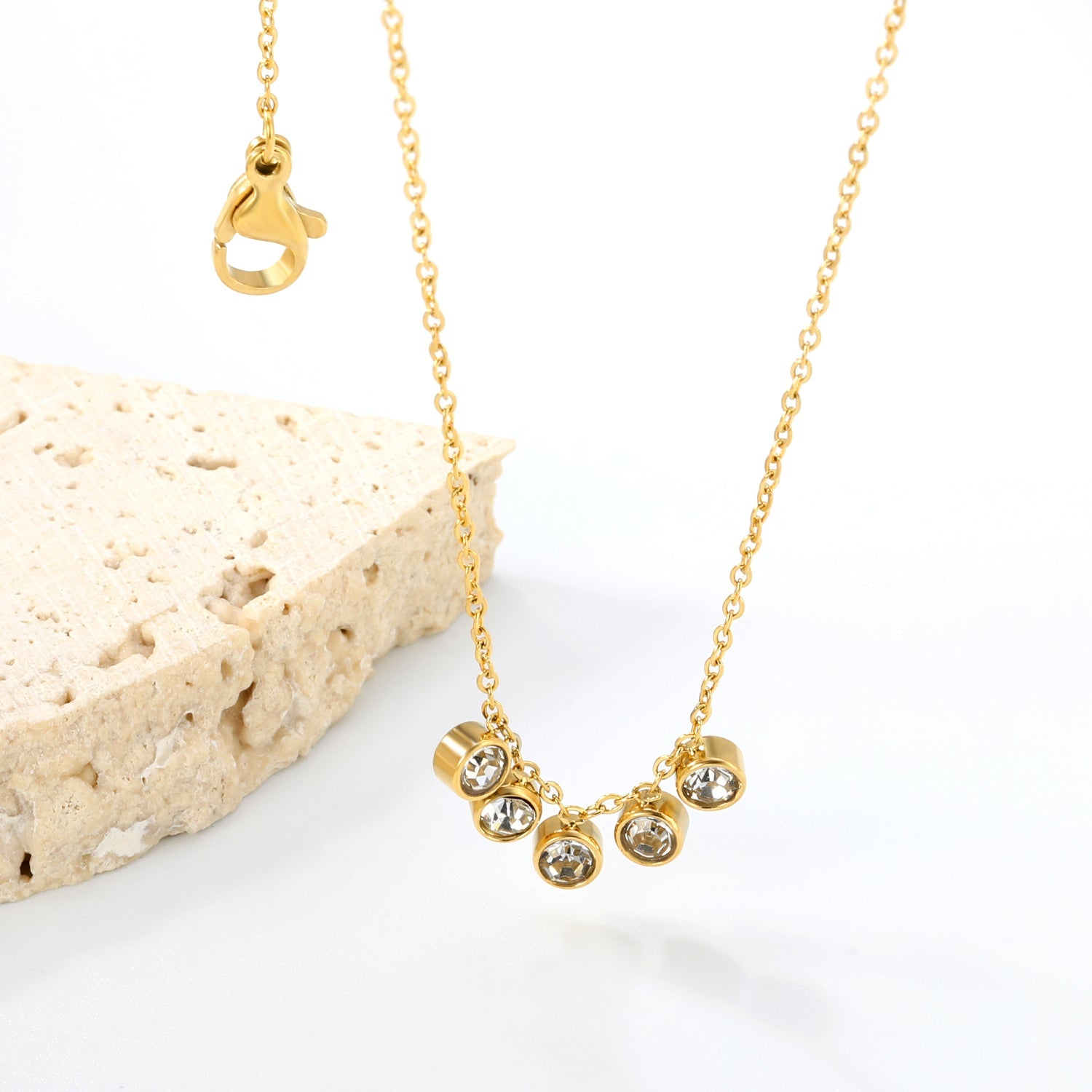 4mm Cylindrical white zirconium accessories 0.3 cross chain *40+5cm+6mm round plate necklace steel color/golden asonjewelry