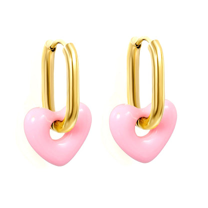 Thick 2.5*W13.5*H18mm oval earrings + 14.3*13mm light blue/pink/red/yellow/purple/navy blue resin heart hoop earrings gold color asonjewelry