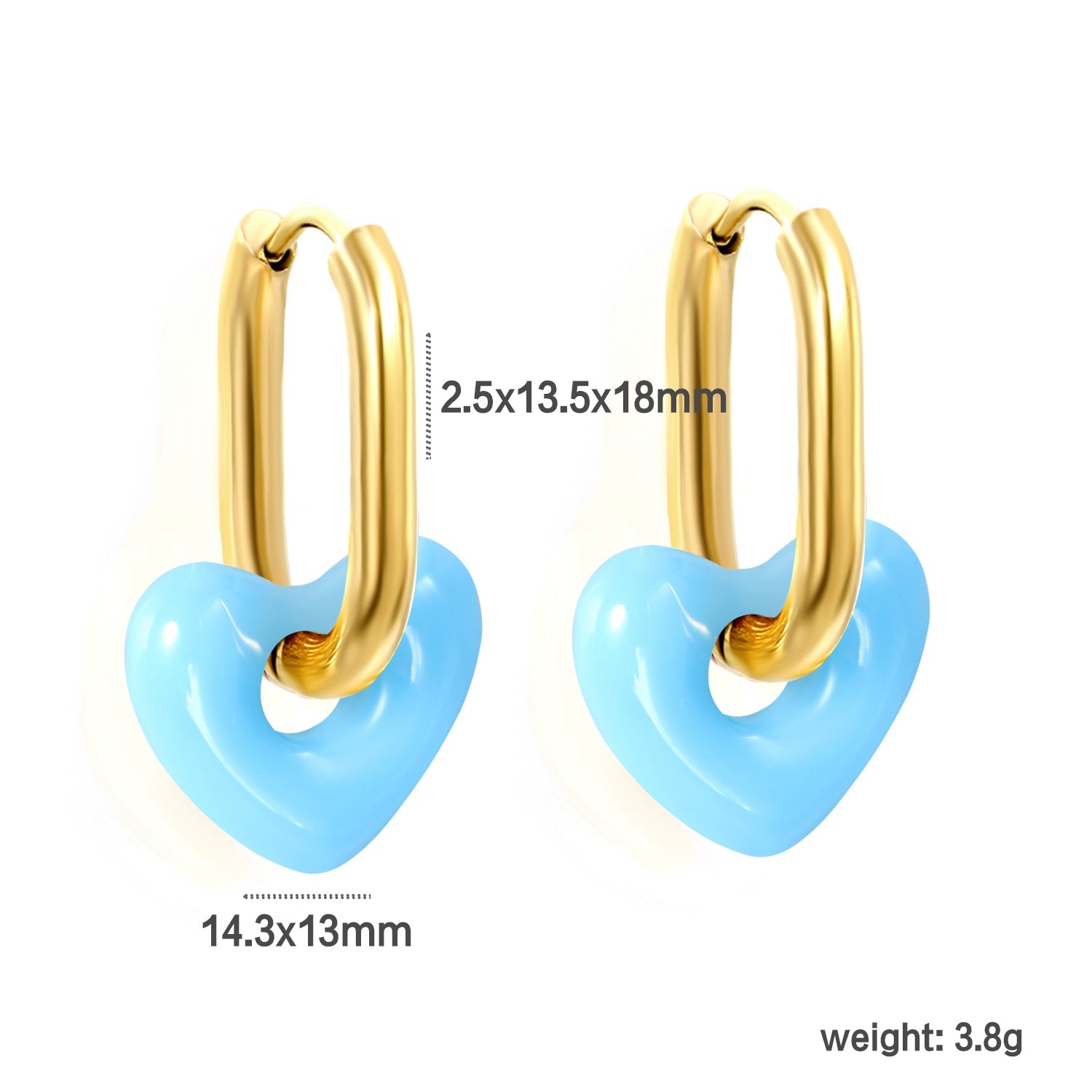 Thick 2.5*W13.5*H18mm oval earrings + 14.3*13mm light blue/pink/red/yellow/purple/navy blue resin heart hoop earrings gold color asonjewelry