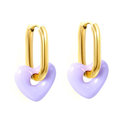 Thick 2.5*W13.5*H18mm oval earrings + 14.3*13mm light blue/pink/red/yellow/purple/navy blue resin heart hoop earrings gold color asonjewelry