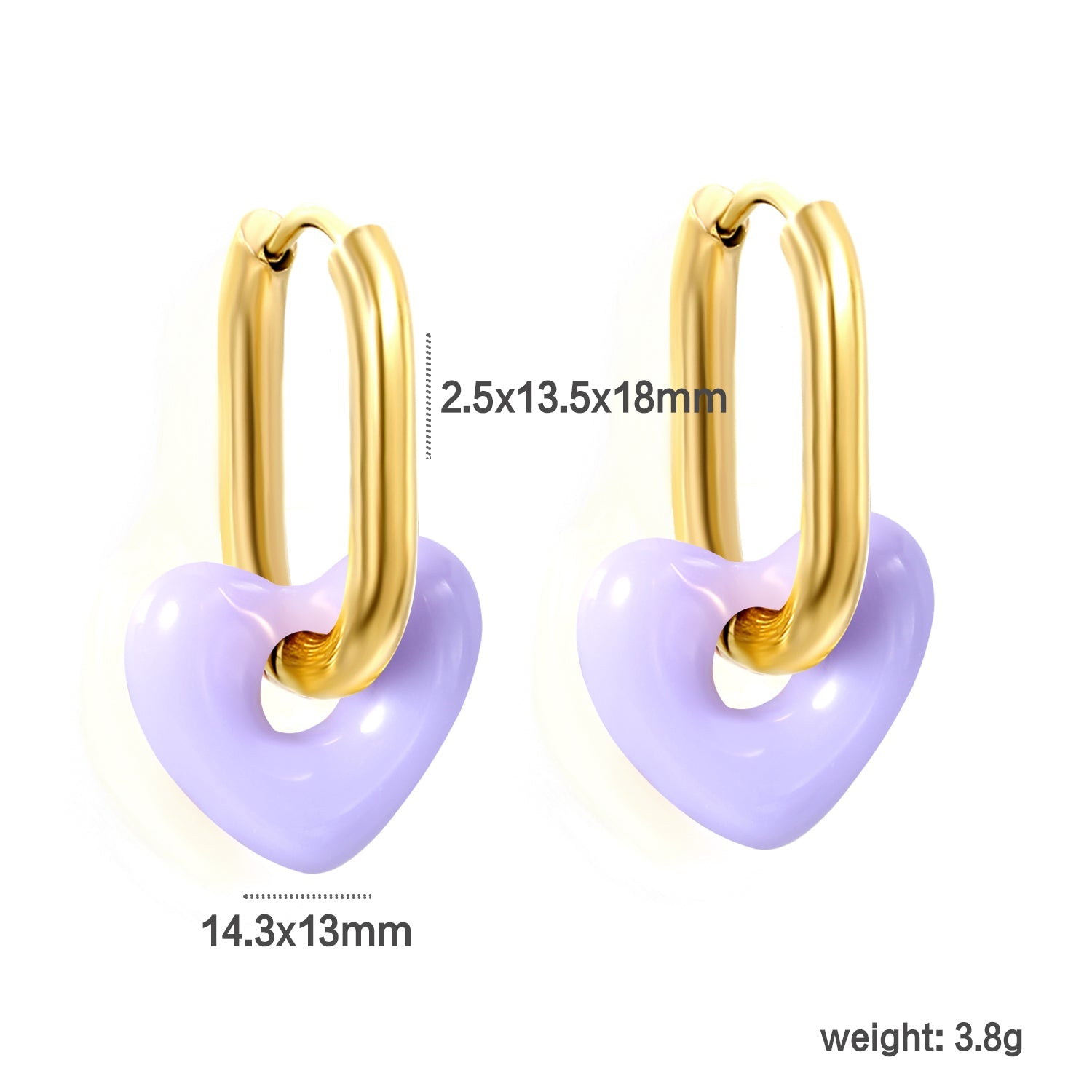 Thick 2.5*W13.5*H18mm oval earrings + 14.3*13mm light blue/pink/red/yellow/purple/navy blue resin heart hoop earrings gold color asonjewelry