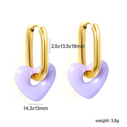 Thick 2.5*W13.5*H18mm oval earrings + 14.3*13mm light blue/pink/red/yellow/purple/navy blue resin heart hoop earrings gold color asonjewelry