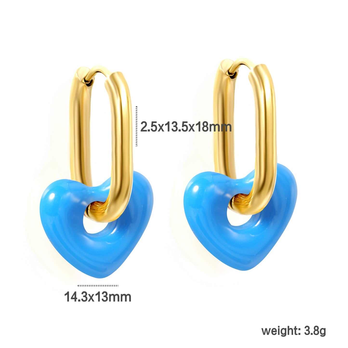 Thick 2.5*W13.5*H18mm oval earrings + 14.3*13mm light blue/pink/red/yellow/purple/navy blue resin heart hoop earrings gold color asonjewelry