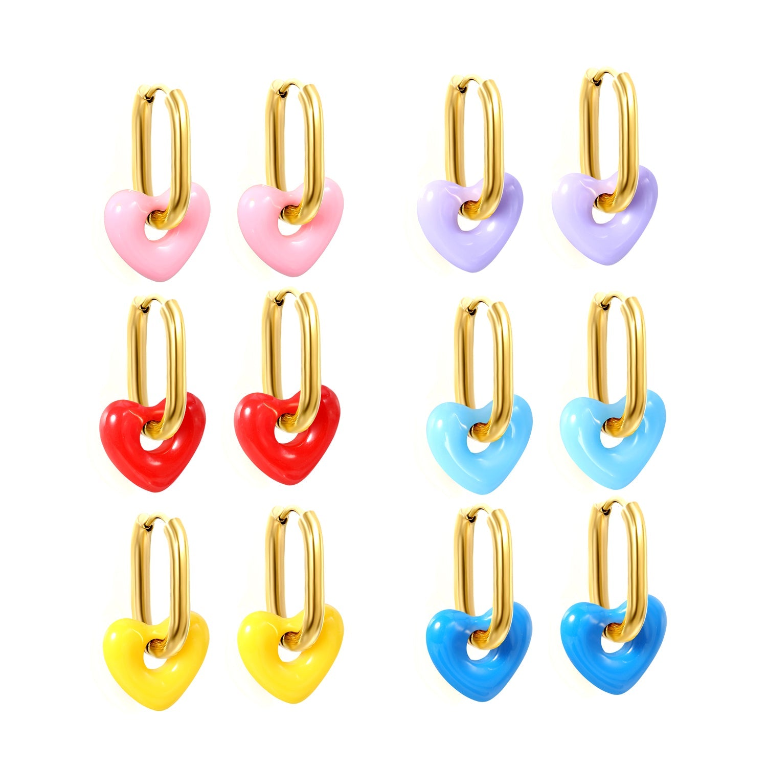 Thick 2.5*W13.5*H18mm oval earrings + 14.3*13mm light blue/pink/red/yellow/purple/navy blue resin heart hoop earrings gold color asonjewelry