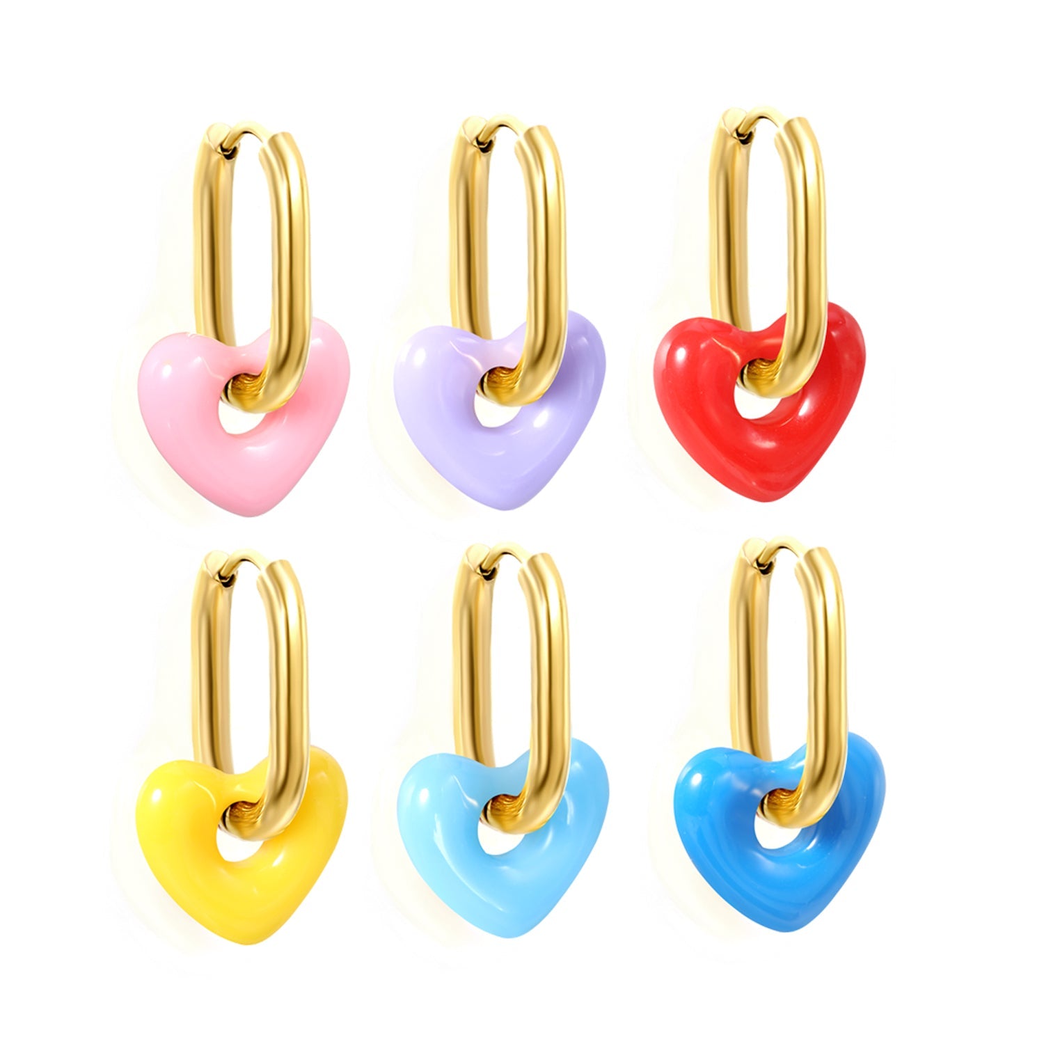 Thick 2.5*W13.5*H18mm oval earrings + 14.3*13mm light blue/pink/red/yellow/purple/navy blue resin heart hoop earrings gold color asonjewelry