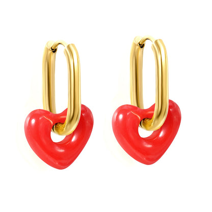 Thick 2.5*W13.5*H18mm oval earrings + 14.3*13mm light blue/pink/red/yellow/purple/navy blue resin heart hoop earrings gold color asonjewelry