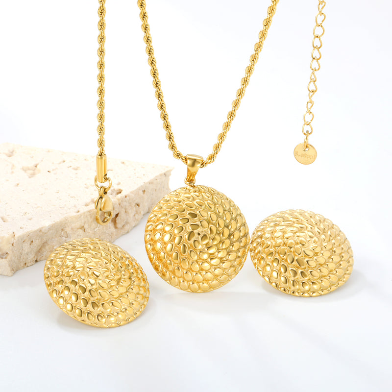 Round Thread Set Gold Color Earrings: 26.8mm Pendant: 26.8mm 2.0 Twist Chain*40+5cm+6mm Round Plaque