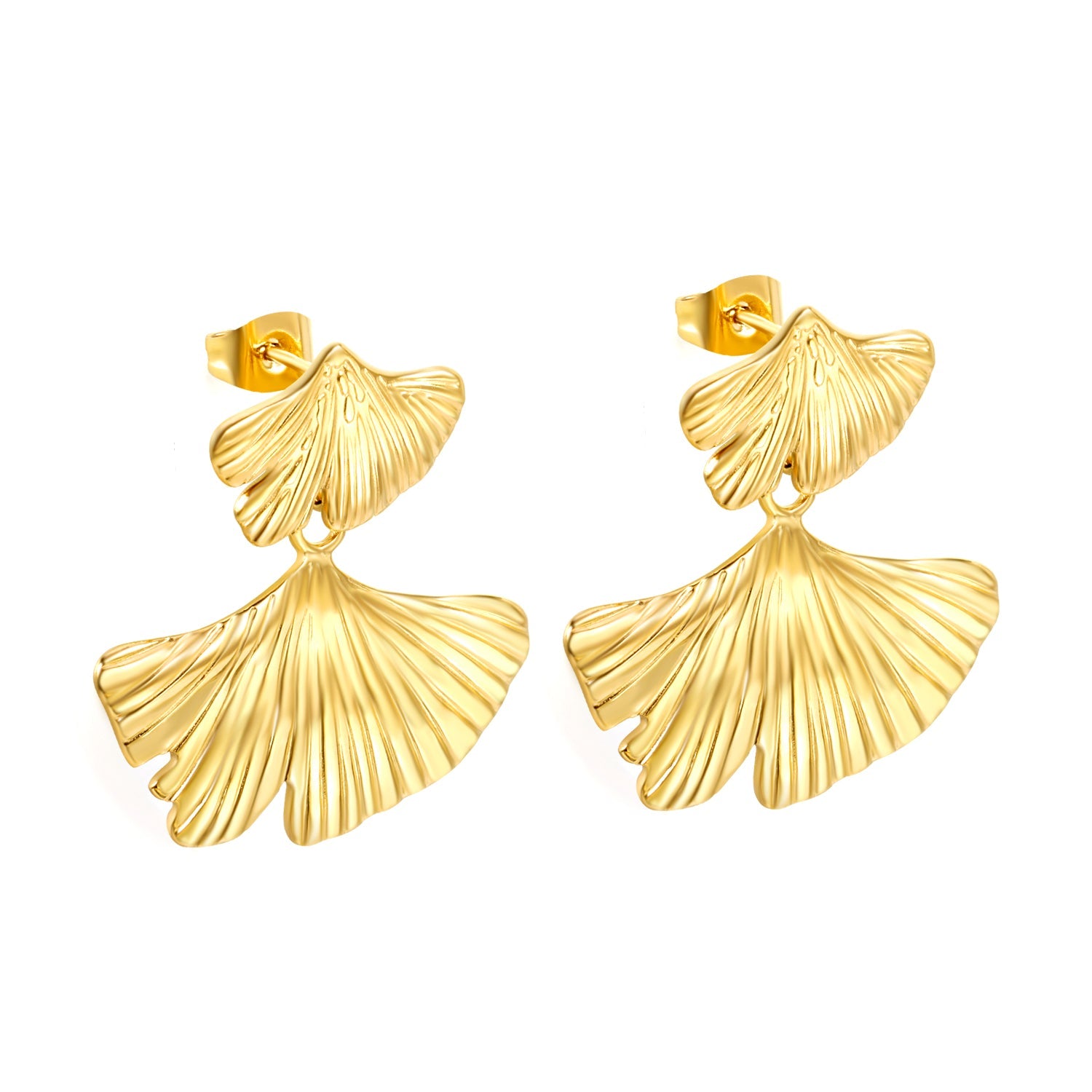 17*11.4mm Small Scallop + 29*20.8mm Large Scallop with Textured Faceted Earrings Goldtone asonjewelry
