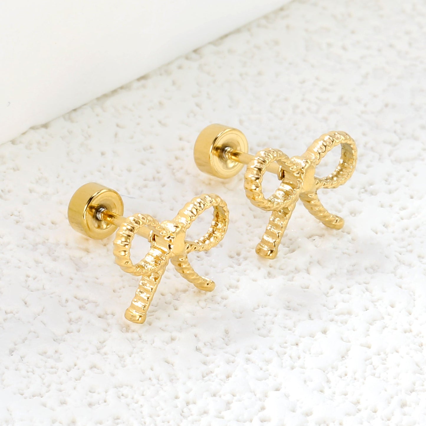 Screw plug 0.8*8mm pin + 10.9*8.6mm bow earrings Gold color asonjewelry