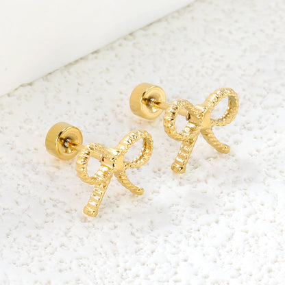Screw plug 0.8*8mm pin + 10.9*8.6mm bow earrings Gold color asonjewelry