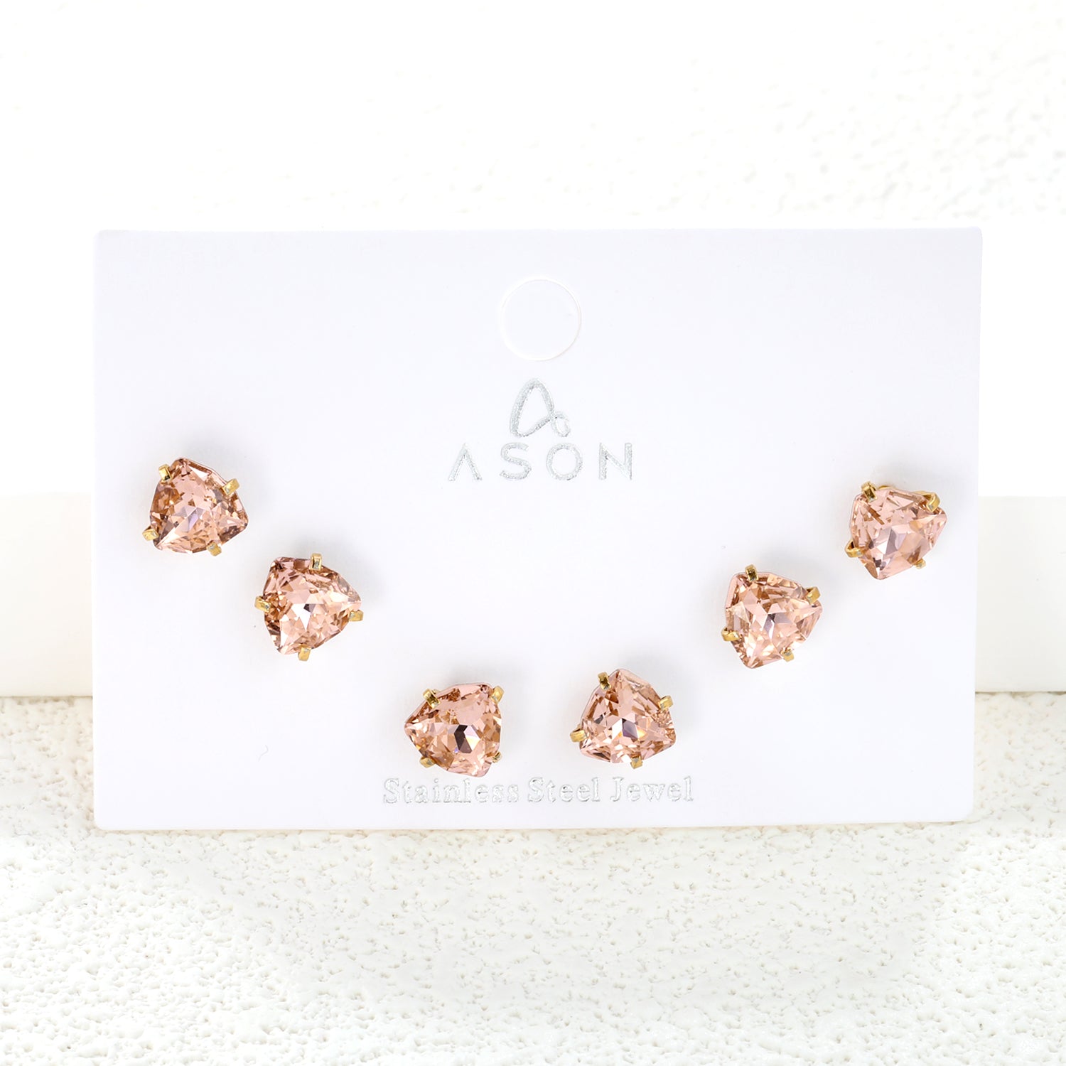 3 pairs of white/mineral black/red/light pink/champagne color 7mm equilateral triangle diamond earrings set Gold color asonjewelry