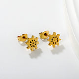 9.2mm Ship's Wheel-Shaped Stud Earrings, Steel/Gold, 10Pcs