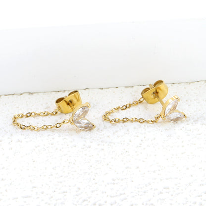 6.6*5.8mm small grass buds with white zirconium + 03 cross chain 30mm accessories earrings Gold color asonjewelry