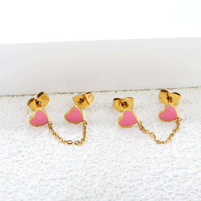 6.3*5.5mm heart shaped black/red/pink oil drops+03 cross chain 30mm accessories earrings gold color asonjewelry