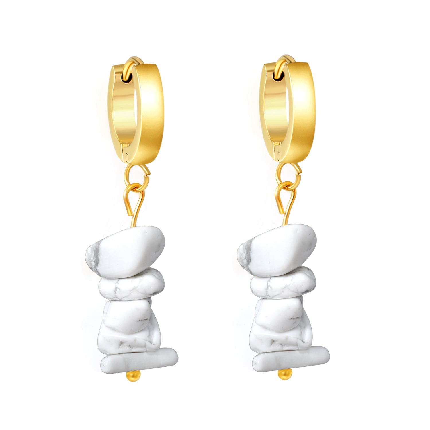 W3*Thick2*ID9mm Spherical Earrings + 2.5cm Imitation Turquoise/White Turquoise/Light Amethyst/Amethyst/Pink Crystals/Larimarite Earrings Gold Color asonjewelry