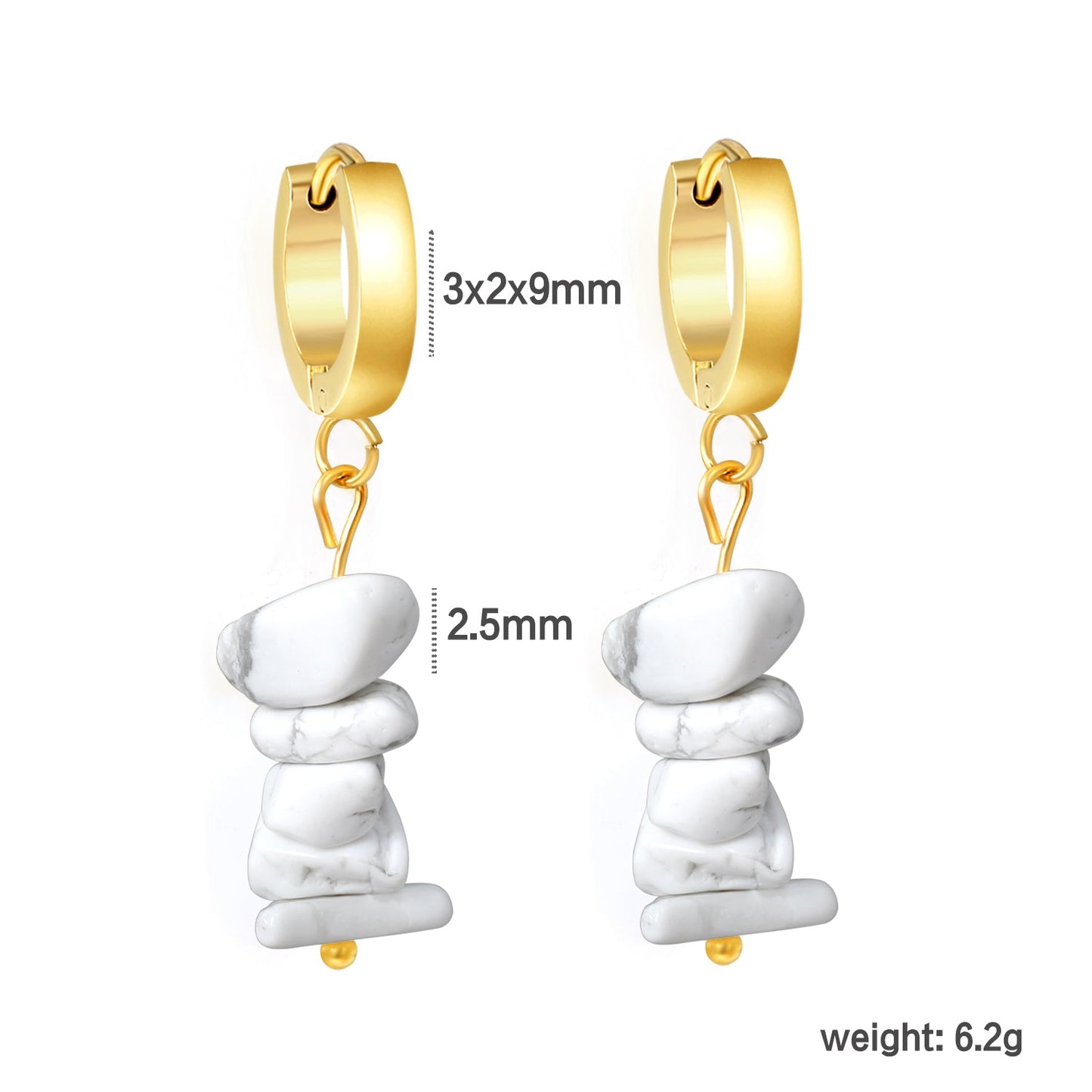 W3*Thick2*ID9mm Spherical Earrings + 2.5cm Imitation Turquoise/White Turquoise/Light Amethyst/Amethyst/Pink Crystals/Larimarite Earrings Gold Color asonjewelry