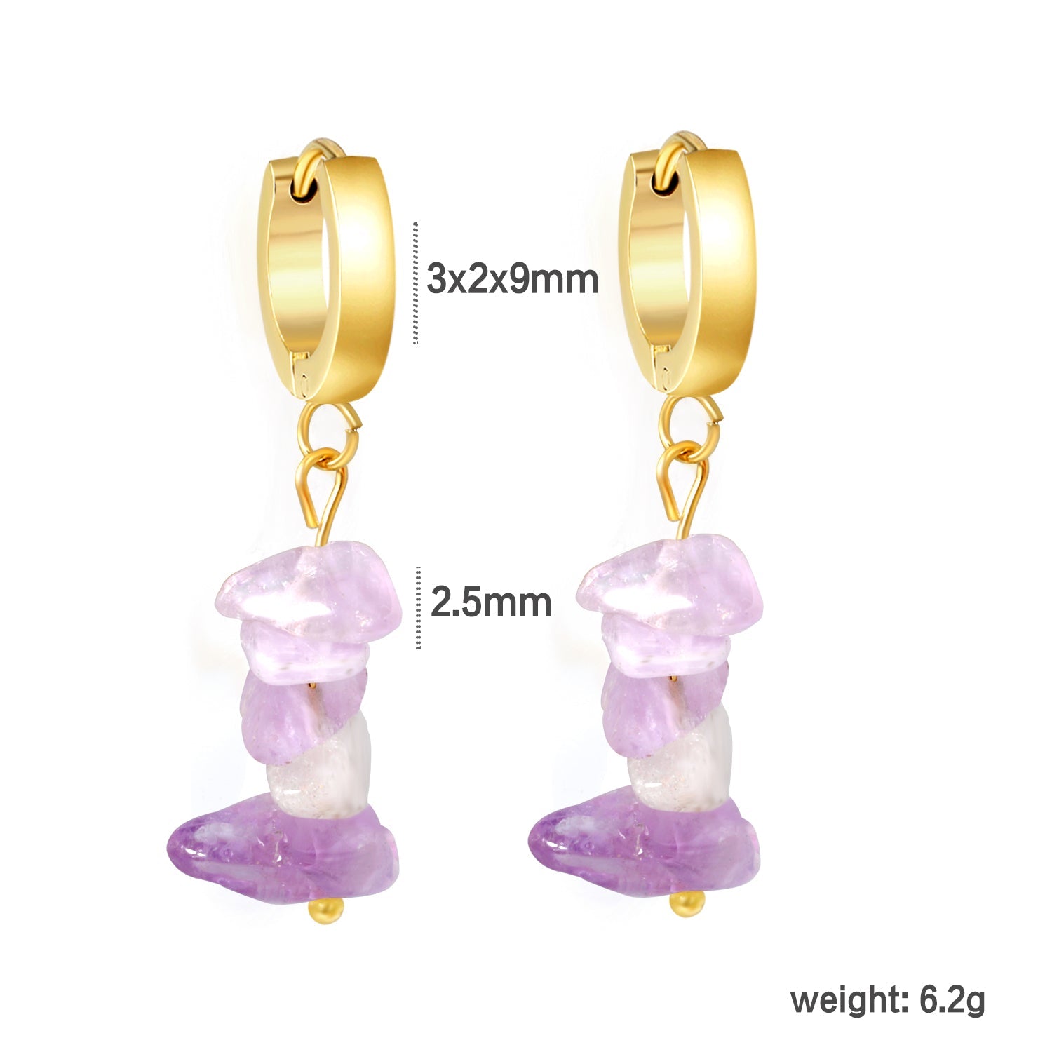 W3*Thick2*ID9mm Spherical Earrings + 2.5cm Imitation Turquoise/White Turquoise/Light Amethyst/Amethyst/Pink Crystals/Larimarite Earrings Gold Color asonjewelry