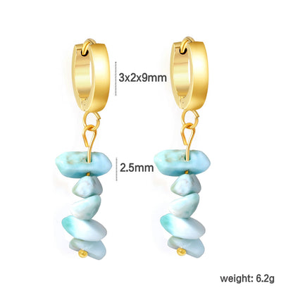 W3*Thick2*ID9mm Spherical Earrings + 2.5cm Imitation Turquoise/White Turquoise/Light Amethyst/Amethyst/Pink Crystals/Larimarite Earrings Gold Color asonjewelry