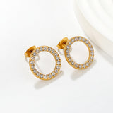 12mm/15.7mm CNC-Machined Diamond-Studded Openwork Hoop Stud Earrings, Gold
