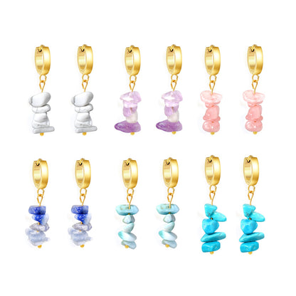 W3*Thick2*ID9mm Spherical Earrings + 2.5cm Imitation Turquoise/White Turquoise/Light Amethyst/Amethyst/Pink Crystals/Larimarite Earrings Gold Color asonjewelry