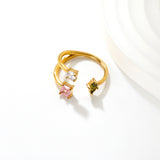 12.5mm high irregular three-color diamond open ring in gold #7