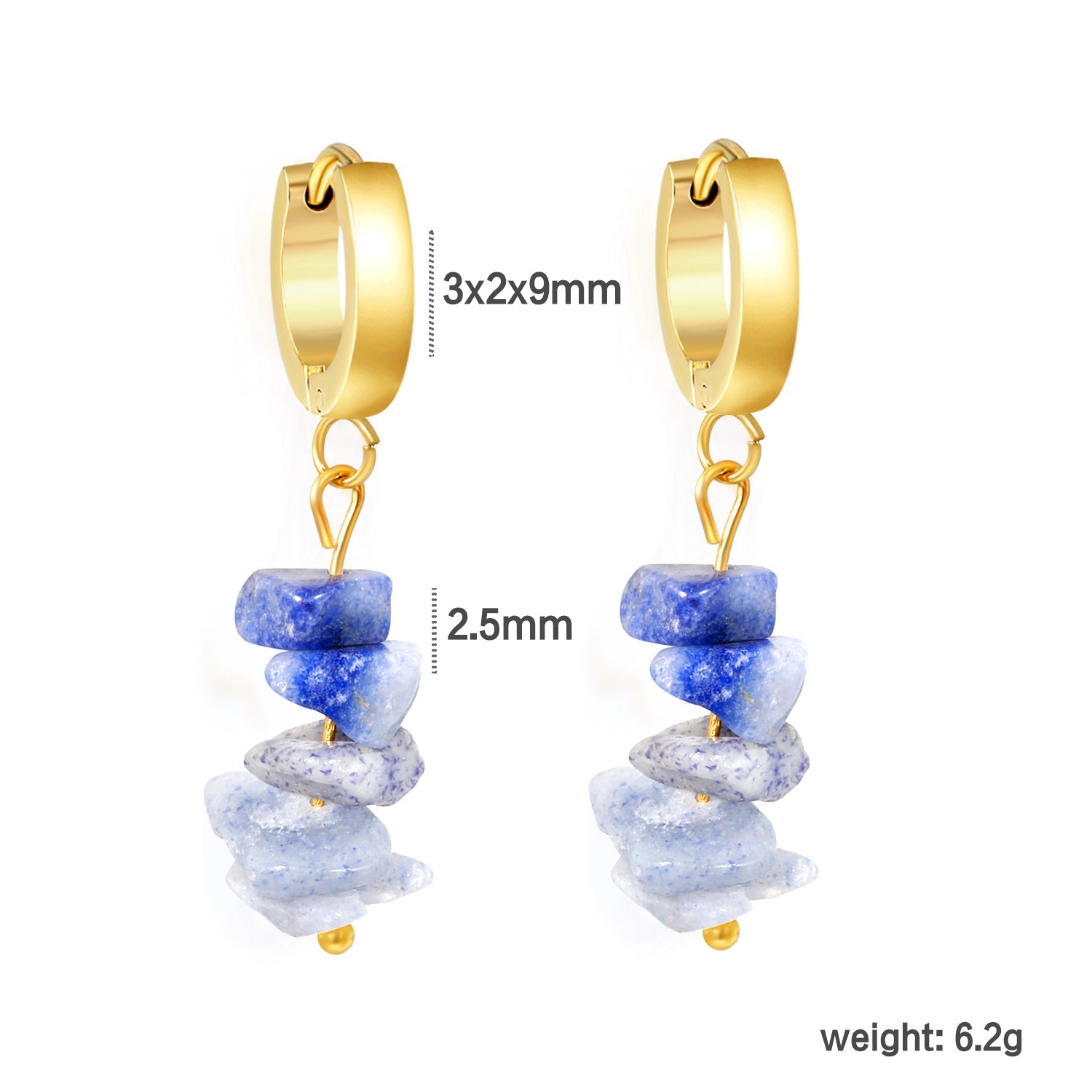 W3*Thick2*ID9mm Spherical Earrings + 2.5cm Imitation Turquoise/White Turquoise/Light Amethyst/Amethyst/Pink Crystals/Larimarite Earrings Gold Color asonjewelry