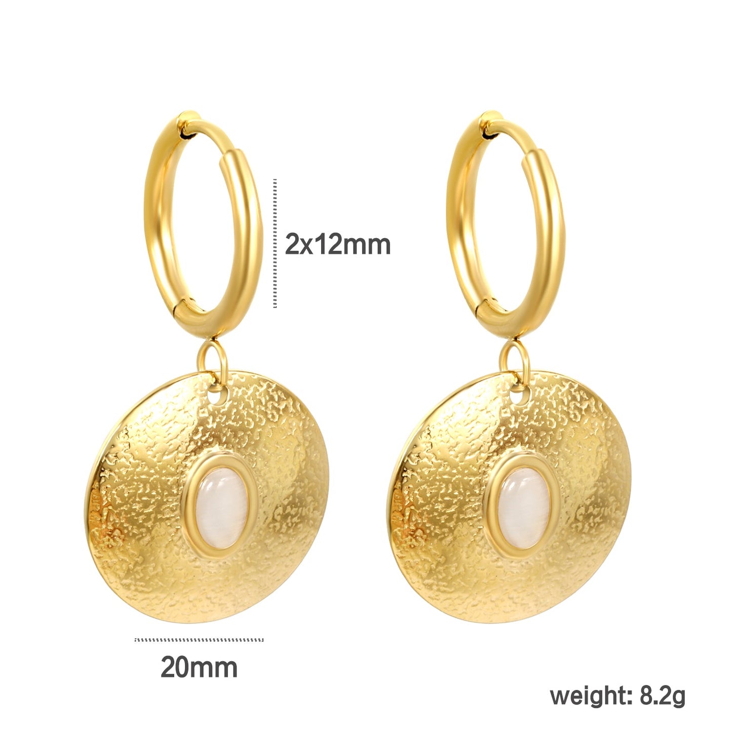 2*12mm inner diameter earrings + 20mm round with oval imitation white pearl/white cat's eye stone/turquoise earrings gold color asonjewelry