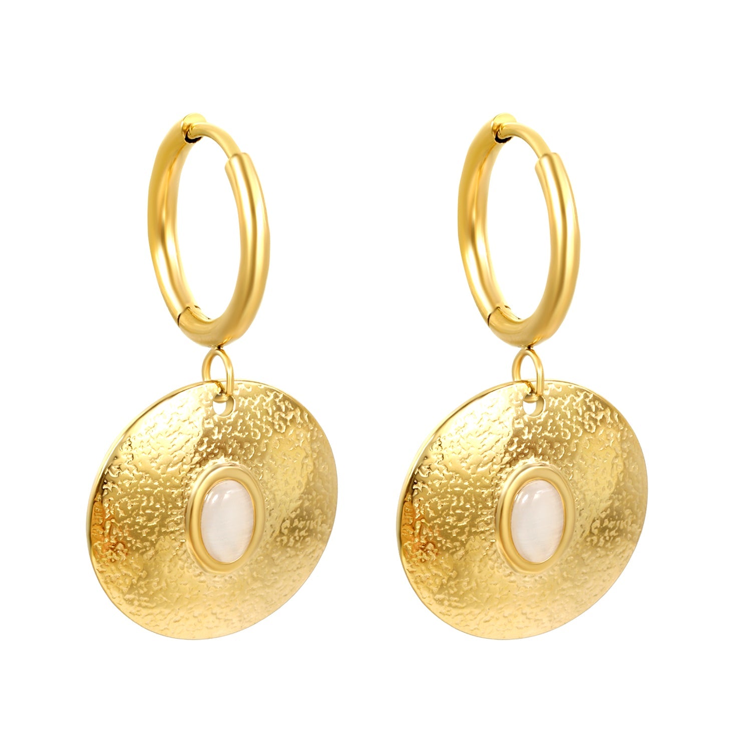 2*12mm inner diameter earrings + 20mm round with oval imitation white pearl/white cat's eye stone/turquoise earrings gold color asonjewelry