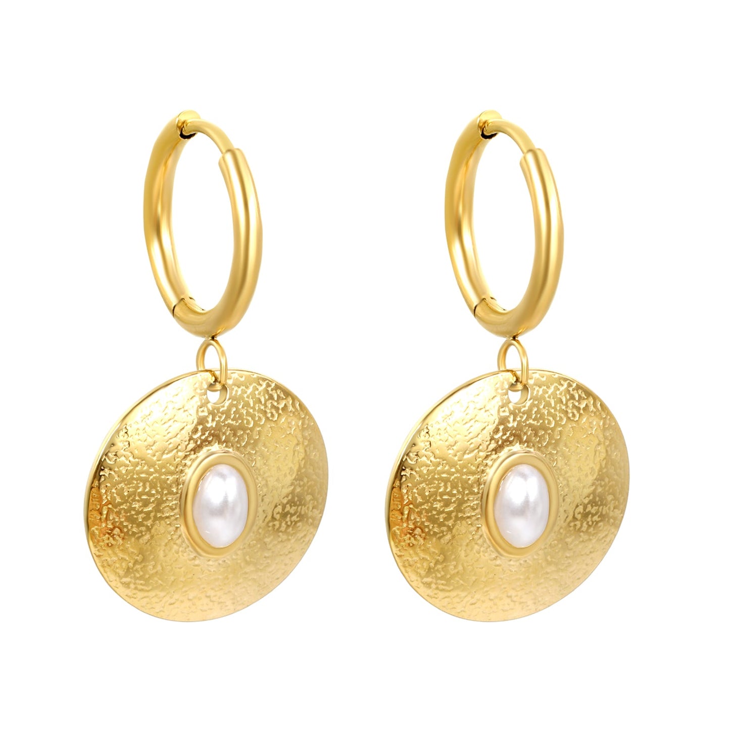 2*12mm inner diameter earrings + 20mm round with oval imitation white pearl/white cat's eye stone/turquoise earrings gold color asonjewelry