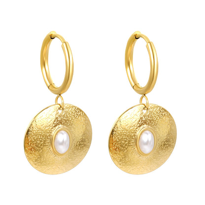 2*12mm inner diameter earrings + 20mm round with oval imitation white pearl/white cat's eye stone/turquoise earrings gold color asonjewelry