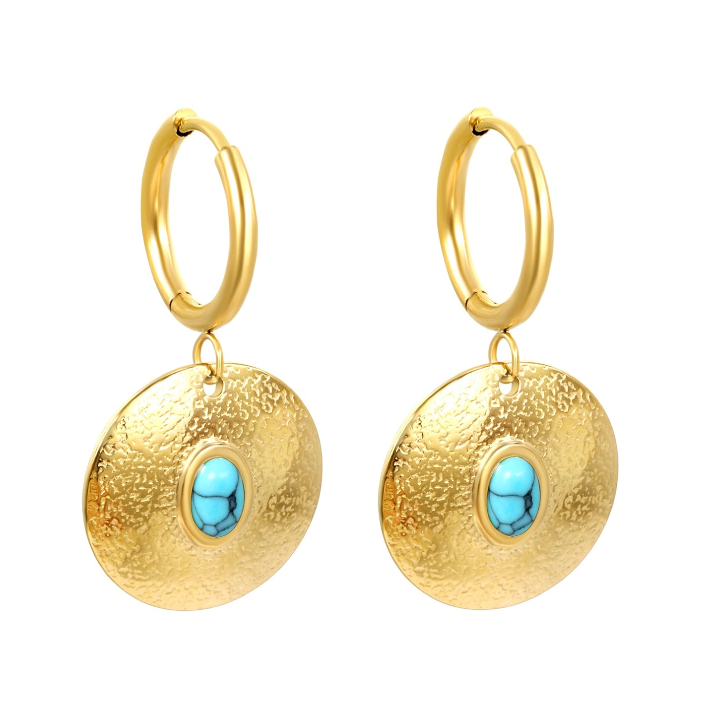 2*12mm inner diameter earrings + 20mm round with oval imitation white pearl/white cat's eye stone/turquoise earrings gold color asonjewelry