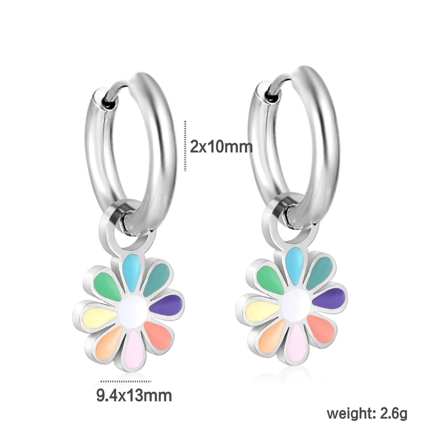 2*10mm circle + 9.4*13mm eight petal flower with colorful oil drop earrings in steel/golden color asonjewelry