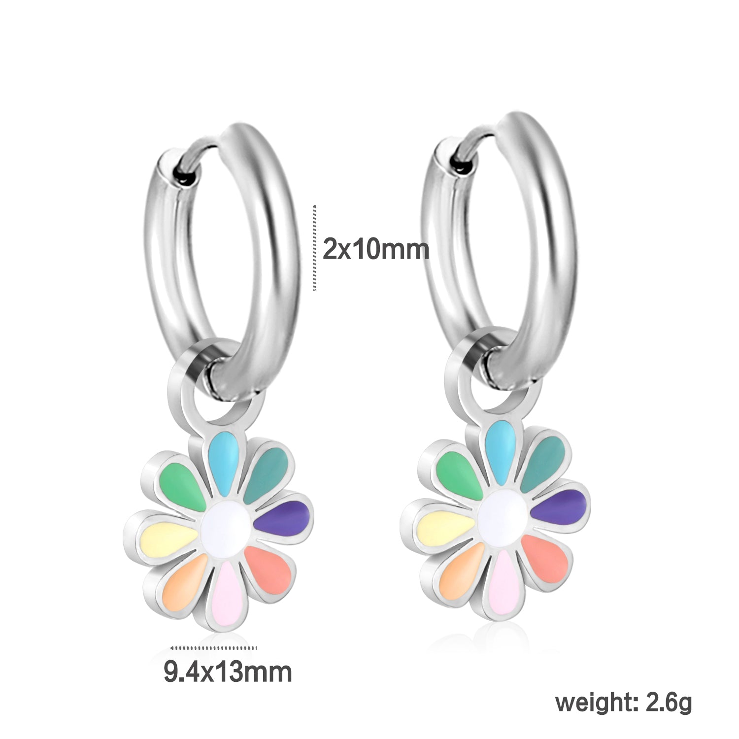2*10mm circle + 9.4*13mm eight petal flower with colorful oil drop earrings in steel/golden color asonjewelry