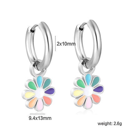 2*10mm circle + 9.4*13mm eight petal flower with colorful oil drop earrings in steel/golden color asonjewelry
