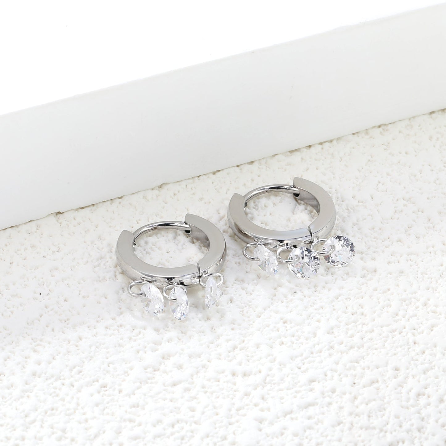 2*9mm spherical earrings + 3 4mm round white zirconium fittings gold color/steel color asonjewelry