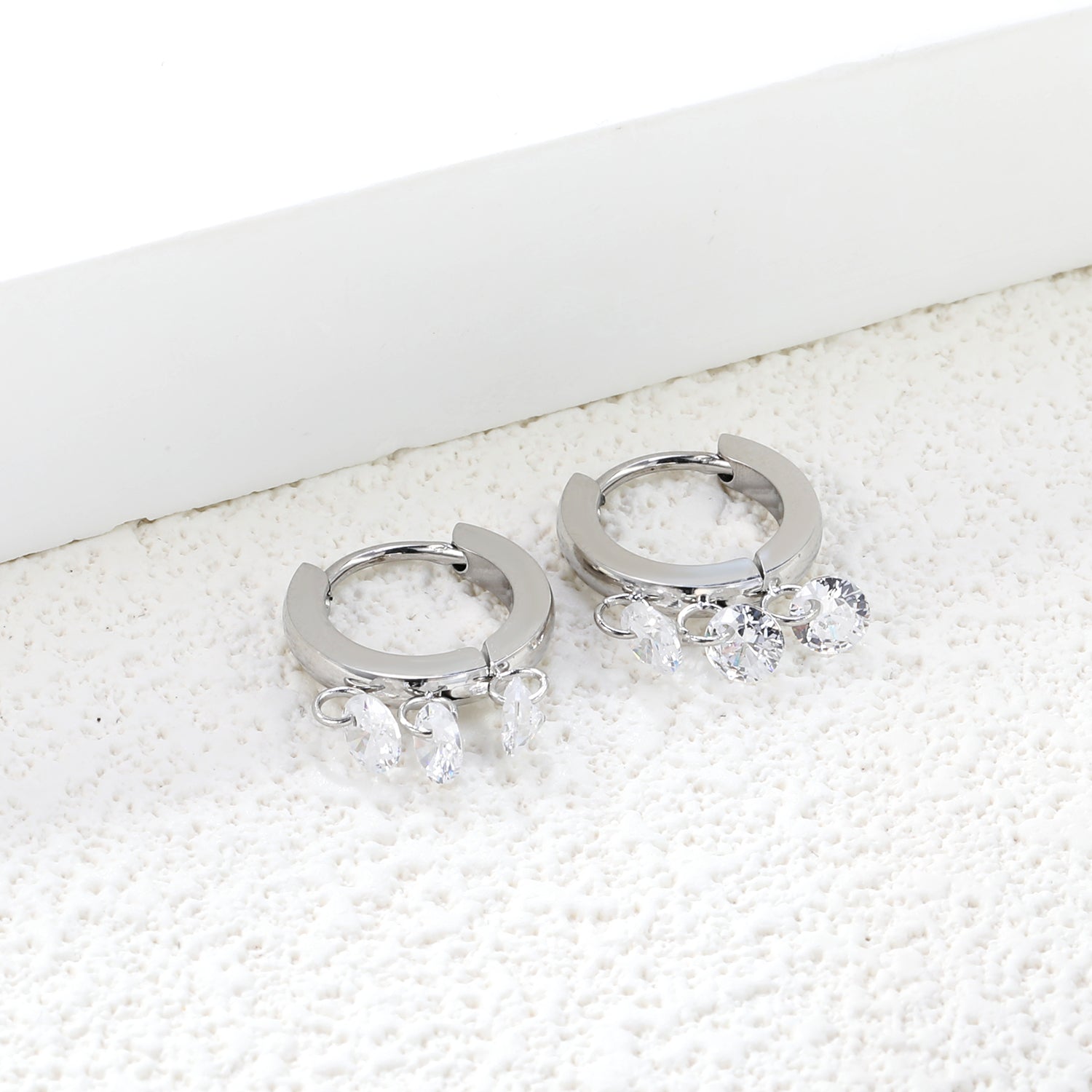 2*9mm spherical earrings + 3 4mm round white zirconium fittings gold color/steel color asonjewelry