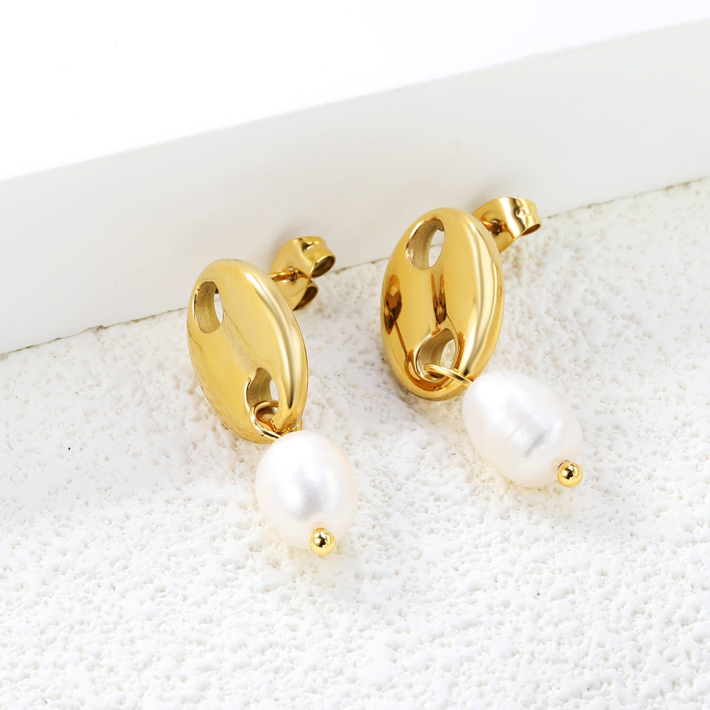12.6*17mm pig nose + 7.7*10.8mm oval freshwater pearl accessories earrings gold color asonjewelry