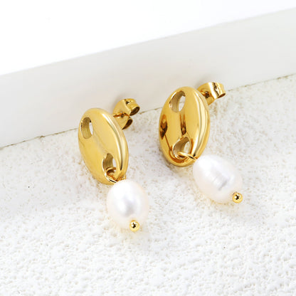 12.6*17mm pig nose + 7.7*10.8mm oval freshwater pearl accessories earrings gold color asonjewelry